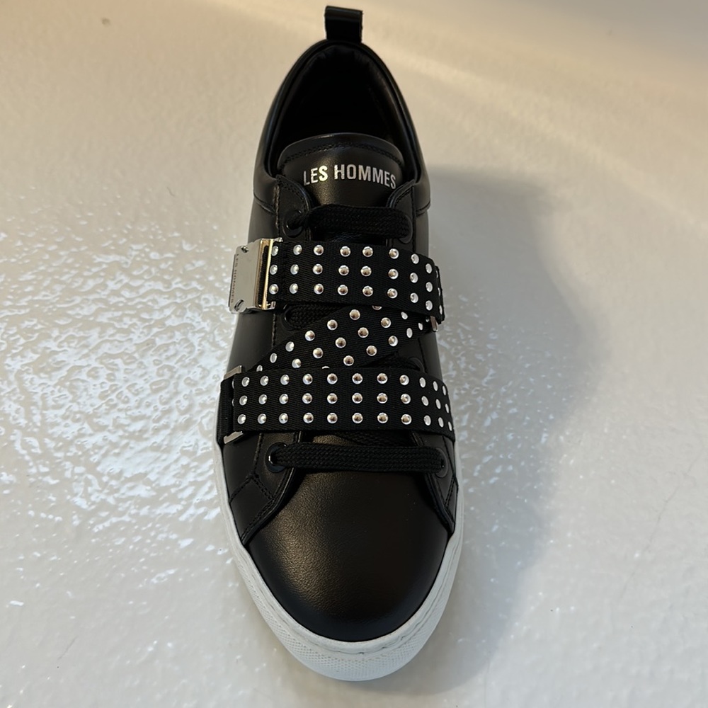Les Hommes Studded Buckle Black Sneaker
